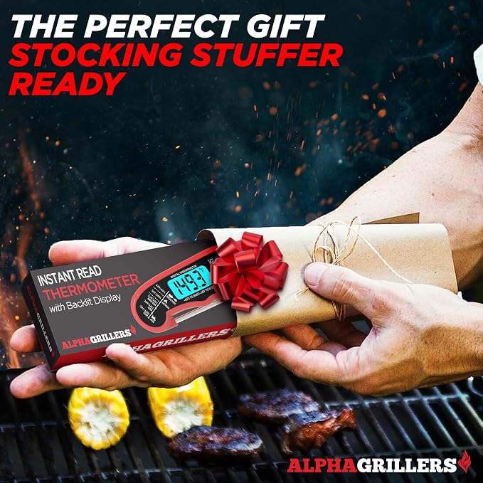 Alpha Grillers Instant Read Meat Thermometer Digital, Cooking, Food, Grill | 1-2 Second Ultra-Fast Response Time, Bright Backlit Display, Waterproof (IP67), Pre-Calibrated & Ready to Use