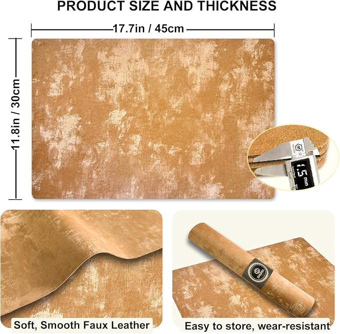 Faux Leather Placemats Set of 4, 11.8"x17.7", Apricot | Reversible Table Mats, Waterproof, Stain & Heat Resistant, Easy Clean for Dining, Gatherings, Outdoor