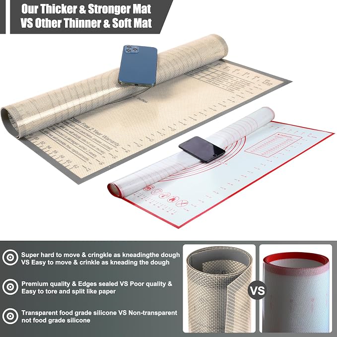 Silicone Pastry Mat 34X26 inch Baking Mat for Rolling Dough | Great Performance Kitchen Counter Mat, Perfect for Dough, Pastry, Pie Crust, Fondant, Bread, Pasta/Pizza, Baking Suitability
