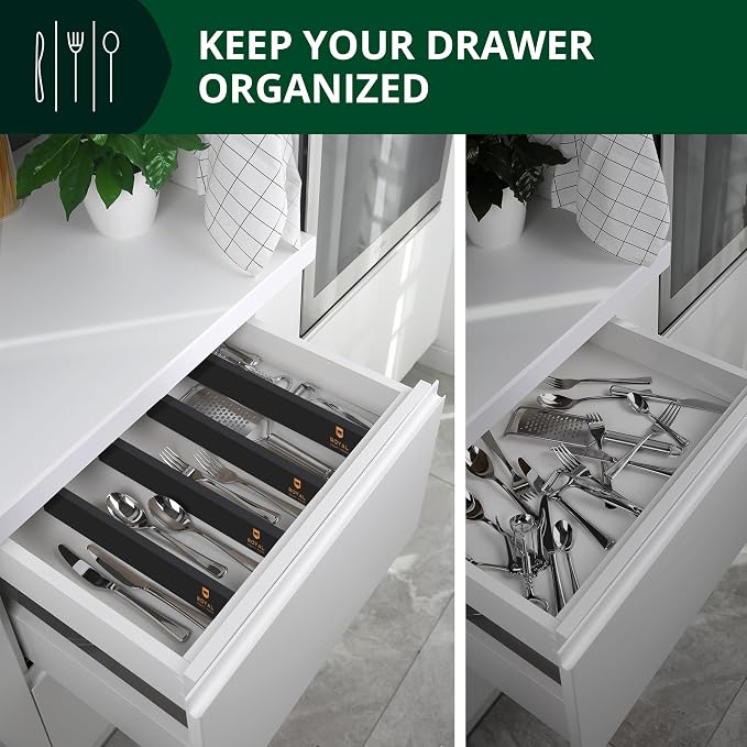 Bamboo Drawer Dividers Organizers, Adjustable Drawer Separator Splitters, 17–22 Inches Expandable Drawer Divider Organizer for Large Utensils, Kitchen, Bedroom, Dresser & Office Drawers 4-Pack, Black