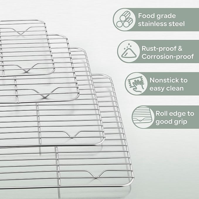 Herogo Cooling Rack Set of 4, Stainless Steel Cooking Baking Rack, Fit Various Size Cookies Sheets, for Cooling Grilling Roasting, Rust Free & Dishwasher Safe