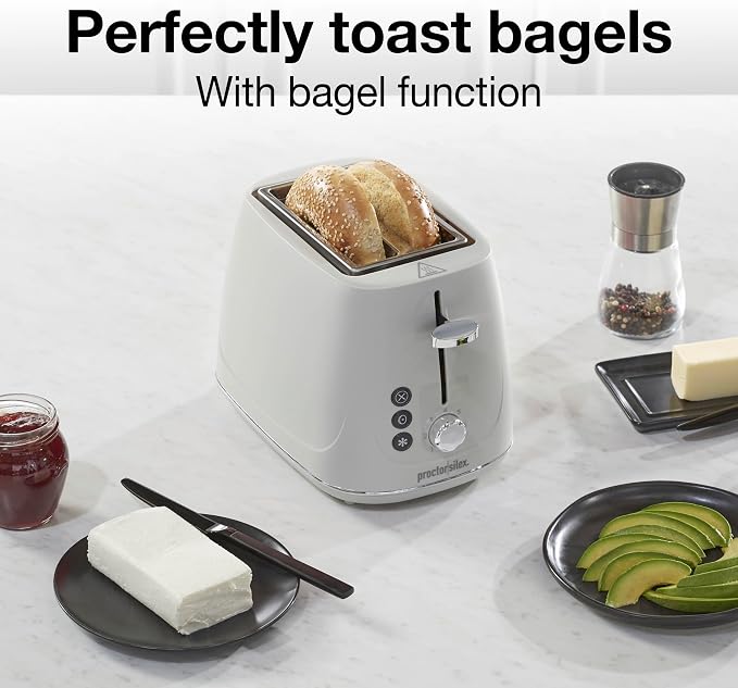 Proctor Silex 2 Slice Toaster With Bagel, Defrost & Cancel Buttons | Browning Control With 7 Shades | Auto Shutoff | Wide Slots | Toast Boost | Slide-Out Crumb Tray | Oat White | 22660