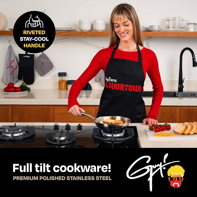 Guy Fieri's Flavortown 8" Stainless Steel Fry Pan, Oven-Safe to 500F | Premium Three-Layer Base Skillet, Durable Everyday Cookware