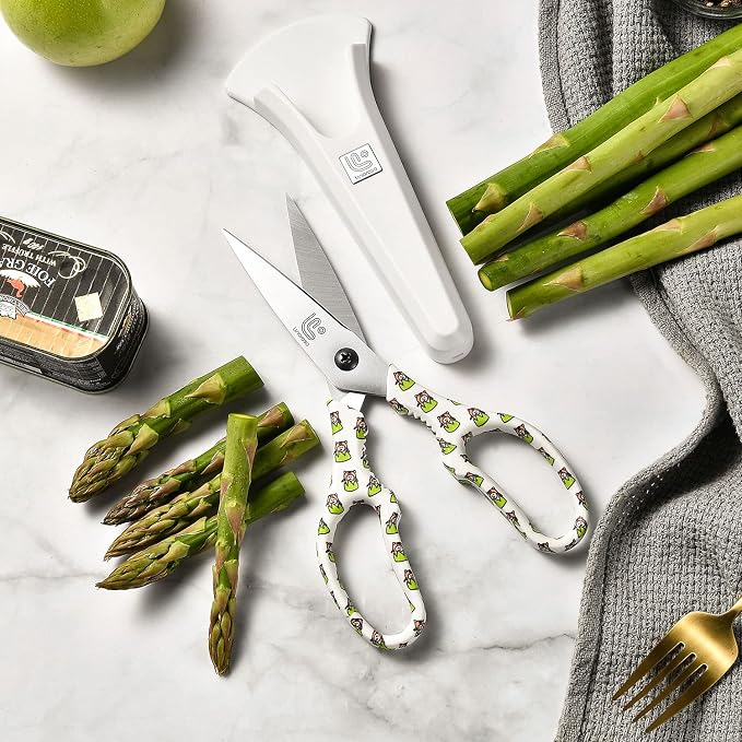 Kitchen Scissors Heavy Duty Kitchen Shears with Magnetic Holder Made with Japanese Steel 4034, Multipurpose Ultra Sharp Cooking Scissors for Meat/Vegetables/BBQ/Herbs/Pizza (Graphic,Tiger)