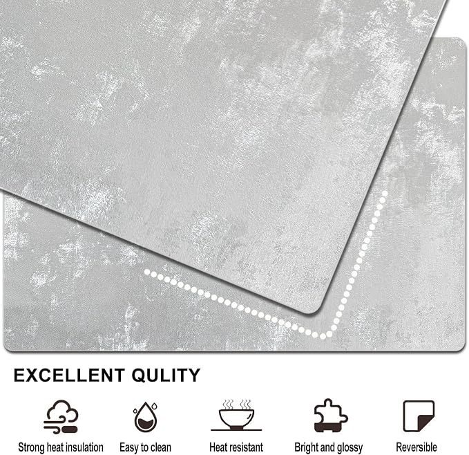 Faux Leather Placemats Set of 4, 11.8"x17.7", Silver-Gray | Reversible Table Mats, Waterproof, Stain & Heat Resistant, Easy Clean for Dining, Gatherings, Outdoor