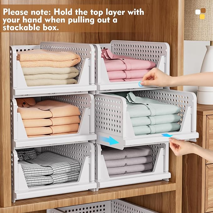 SNSLXH 5 Pack Stackable Closet Organizer Box, Multifunctional & Foldable Closet Storage Basket for Bathroom Kitchen Laundry Room Wardrobe Storage, Space-Saving Clothes Storage Drawer Organizer, Yellow | Stackable & Foldable Closet Storage Bins for Bath...