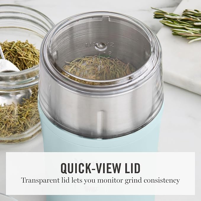 Martha Stewart Electric Coffee & Spice Grinder with Dual Bowls, Sky Blue | Dual 2.5oz Removable Bowls for Coffee Beans, Nuts, Herbs & Spices, Stainless Steel Blade, One-Touch Pulse Control, Easy Clean
