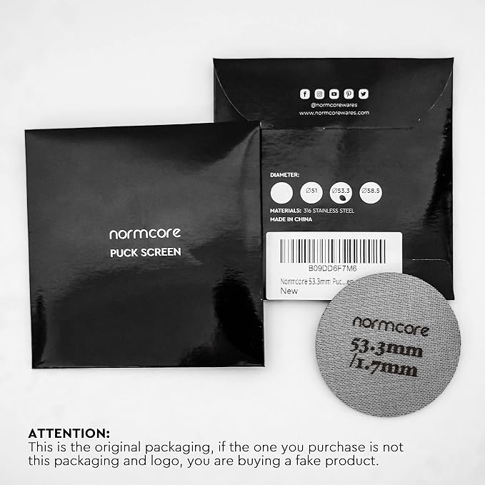 Normcore 53.3mm Puck Screen - Lower Shower Screen - Metal Contact Screen for Espresso 54mm Portafilter Filter Basket - 1.7mm Thickness 150μm - 316 Stainless Steel (Pack of 2)