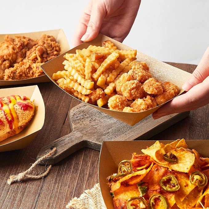 ZORRITA Paper Food Trays, 3 Lb, 50 Pack | Disposable, Kraft Paper, Nacho Trays, Food Boats, Taco Holders, Party Serving Baskets, For Hot Dogs Snacks Tacos Fries