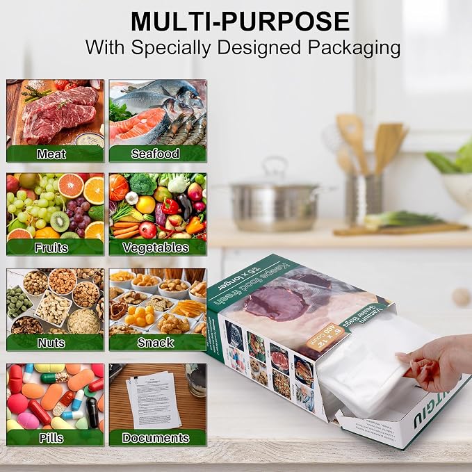 AENTGIU 400 Vacuum Sealer Storage Bags, 8x12 Inch Seal a Meal Bags | BPA Free Quart Bags, Compatible with All Heat Vacuum Sealer Machine, Heavy Duty, Ideal for vac storage,Meal Prep or Sous Vide