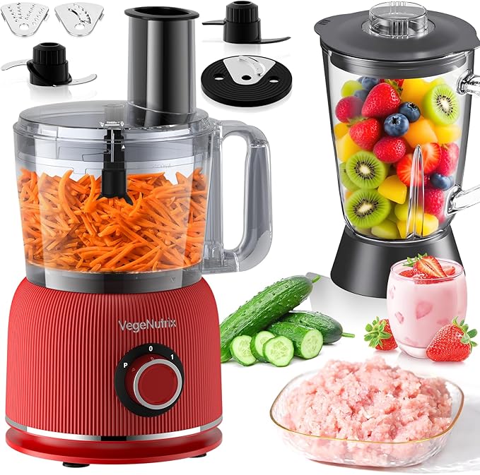 Food Processor and Blender Combo, 88 oz Food Chopper for Meat, Vegetable and Dough, 70 oz 700W Glass Jar Blender with 2 Speeds and Pulse for Smoothie, Nutrient Extractions, and More | 70 oz Glass Jar Blender, for Meat, Vegetable and Dough, with 2 Speed...