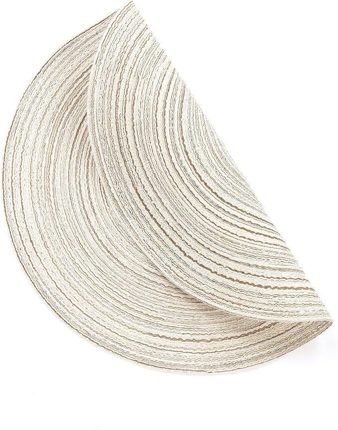 SHACOS Round Braided Placemats Set of 4 Washable Table Placemats Cotton Polyester Place Mats 15 inch Circle Table Mats for Holiday Party (Ivory, 4)