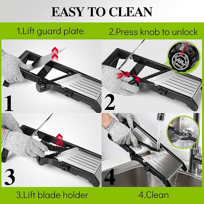 Mandoline Slicer for Kitchen, Adjustable Stainless Steel Food Slicer | Vegetable Chopper Onion Waffle French Fry Cutter Potato Chip Julienne Slicer with Safety Gloves & Cleanning Brush