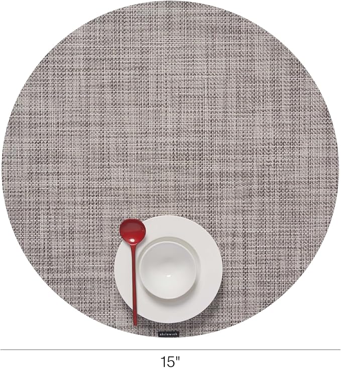 Chilewich Mini Basketweave Placemats, Round Woven Placemats Set of 4 | Reusable, Stain-Resistant, Indoor/Outdoor Tabletop Protection, Gravel, 15" Round