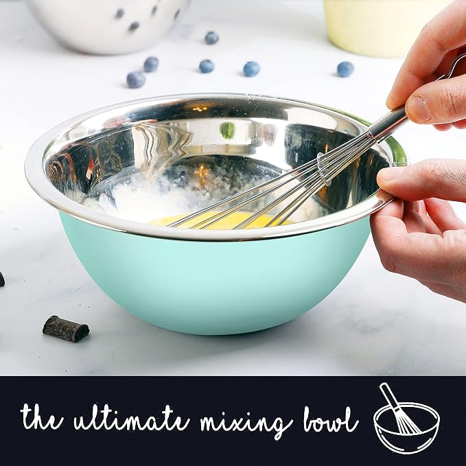 Stainless Steel Mixing Bowls Set, 5-Piece Meal Prep & Food Storage | .75, 1.5, 3, 4 & 5 Quart Metal Mixing Bowls Set for Prep, Serving, Baking & Food Storage, Ecofriendly, Dishwasher Safe, Blue