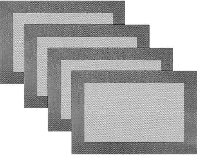Vinyl Placemats Heat-Resistant Table Mats Washable Easy Clean Plastic Placemats for Dining Table Set of 4 (Dark Silver)