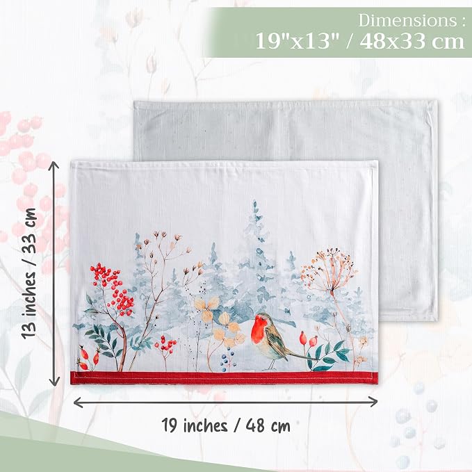 Maison d' Hermine Placemats Set of 4 Reusable 100% Cotton (13"x19") | Cloth Place Mats Washable Table Mats for Kitchen Dining Party Wedding Hotel Home Thanksgiving Christmas - Morzine