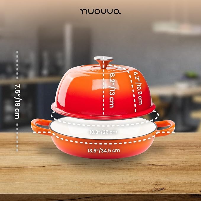 Enamelled Cast Iron Dutch Oven Pot – Dutch Oven For Sourdough Bread Baking – Cast Iron Bread Pot – Orange, 6 Quarts, 26cm – by Nuovva