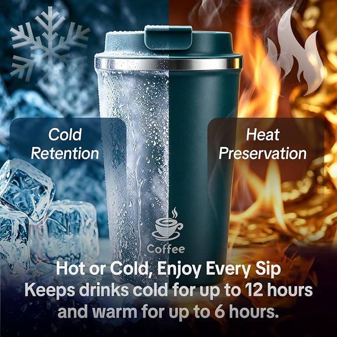 17oz Travel Coffee Mug ,Leakproof Vacuum Coffee Cup Insulated Tumbler | 304 Stainless Steel, Double-Wall Vacuum Insulated, Leakproof, Fits Hot & Cold Drinks Car Cup Holders, Travel, Office