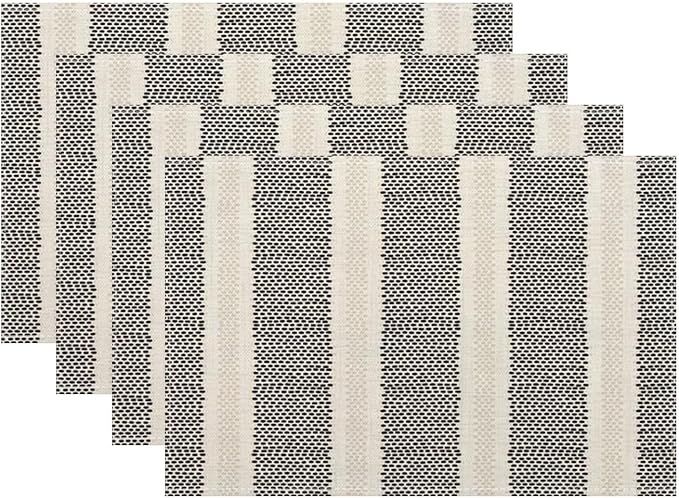 Black Polka Dot Placemats Set of 4, Boho Striped Decorative Table Mat 12 x 18 Inch Heat Resistant Non Slip Line Fabric Modern Geometry Place mat for Holiday Party Kitchen Dining Decor