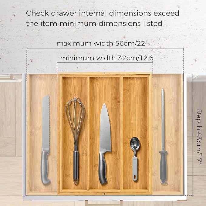 Utoplike Bamboo Expandable Kitchen Drawer Organizer Silverware Utensil Tray | Cutlery Holder, Drawers Divider for Large Utensils, Flatware, Knives, Spatulas in Kitchen, Office, Adjustable 3-5 Slots