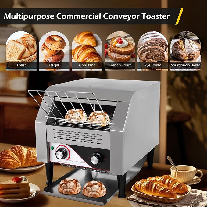 Dyna-Living Commercial Toaster 300 PCS/H Conveyor Toaster for Restaurant | 1900W Commercial Conveyor Toaster, Heavy Duty Stainless Steel Rolling Bread Toaster for Baking Bun, Bagel, Bread