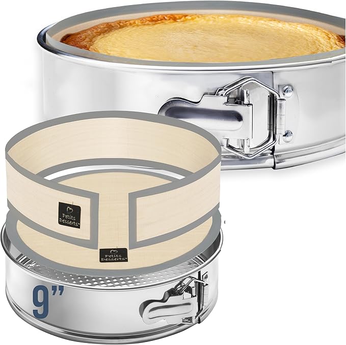 Springform Pan 9 Inch, Stainless Steel with 2 NON-STICK SILICONE LINERS | DISHWASHER SAFE and Non Toxic Materials, No Coating Peeling, REUSABLE LINERS - Skip the Parchment, Great For Cheesecakes