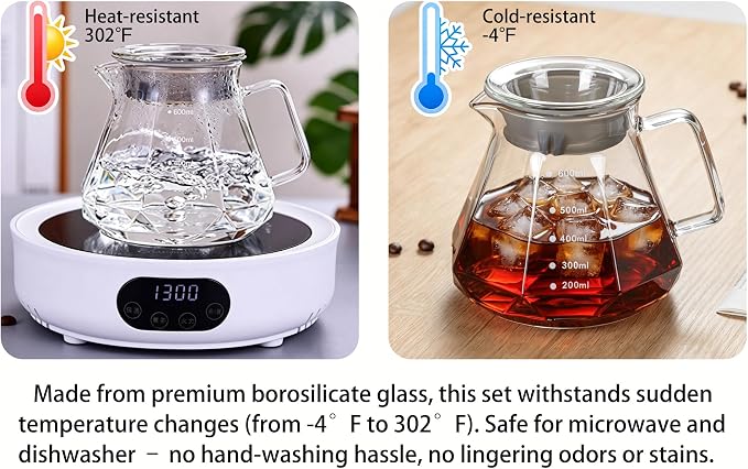 BeeCa Manual pour over coffee maker, Heat Resistant Glass | 20Oz+50 Filters 1-4 Cup, Gray Diamond-Shaped, No plastic taste, Dishwasher safe, Borosilicate glass