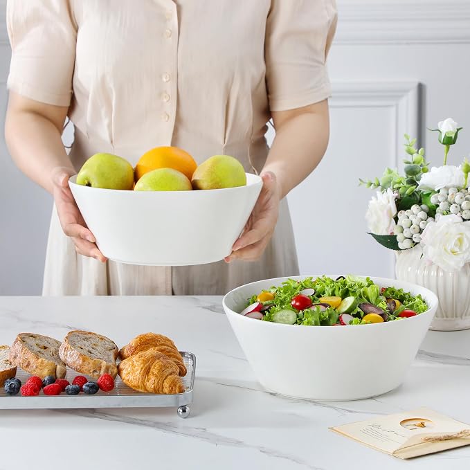 MALACASA 105 OZ Large Serving Bowls Ceramic Salad Soup Bowls Set of 2 | Deep Bowls for Kitchen, Family & Entertaining Salad, Soup, Pho, Fruit, Microwave & Dishwasher Safe, Series REGULAR