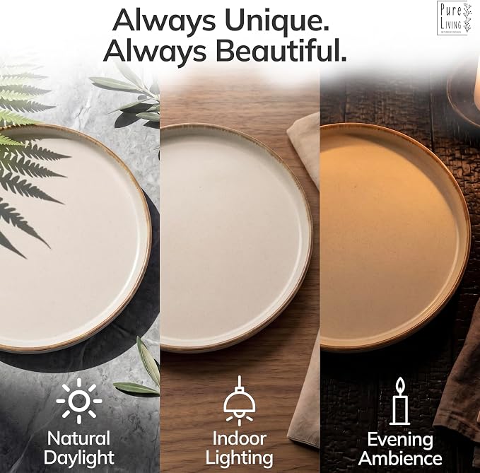 16 Piece Stoneware Dinnerware Set for 4 - Handmade Reactive Glaze Plates and Bowls Set - Chip & Scratch Resistant Dish Set - Dishwasher Microwave Safe - Rustic Beige