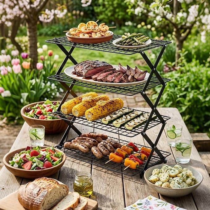 ShellKingdom 4 Tier Collapsible Cooling Rack, Outdoor Camping Picnic Shelf | Wire Cooling Rack for Baking, Cookies, Cake, Roasting, Grilling, Drying Rack