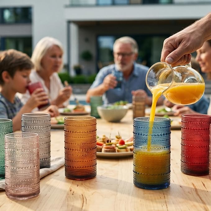 Khen Plastic Hobnail Drinking Highball Glasses Set of 6 Neutral Tones Cups 14oz, Shatterproof & Unbreakable Acrylic Beaded Design, BPA-Free, Dishwasher Safe Indoor/Outdoor Drinkware Water, Cocktails