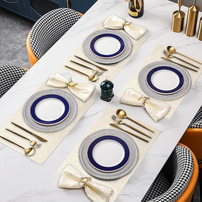 Leather Placemats Table Mats Set of 6, Beige | Reversible Non-Slip Table Placemats, Heat-Resistant and Waterproof for Dining Kitchen and Holiday Parties