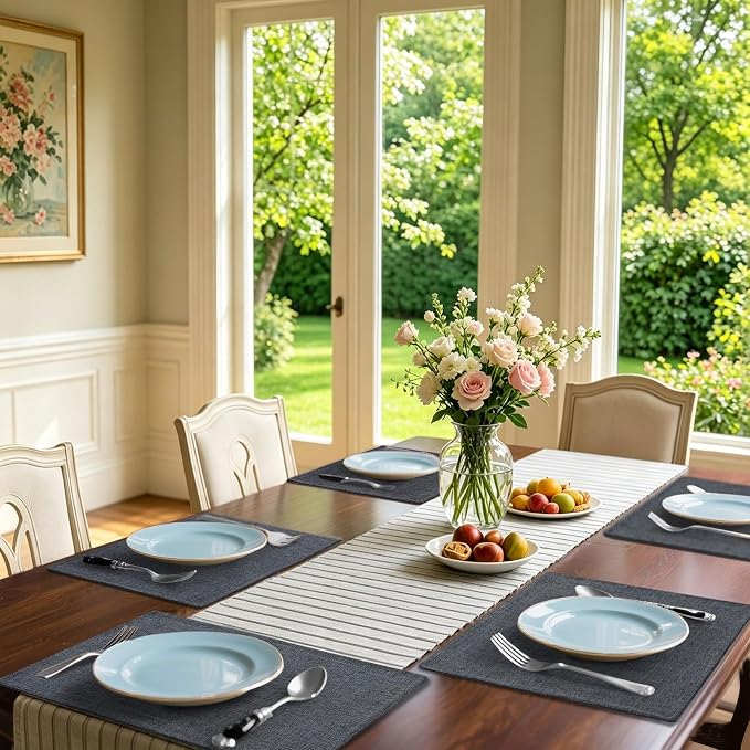 Homaxy Cloths Placemats for Dining Table Set of 6, 13" x 19", Dark Grey | Heat Resistant, Washable, Cotton Linen Blend Table Mats, Easy to Clean Place Mats, Indoor Outdoor