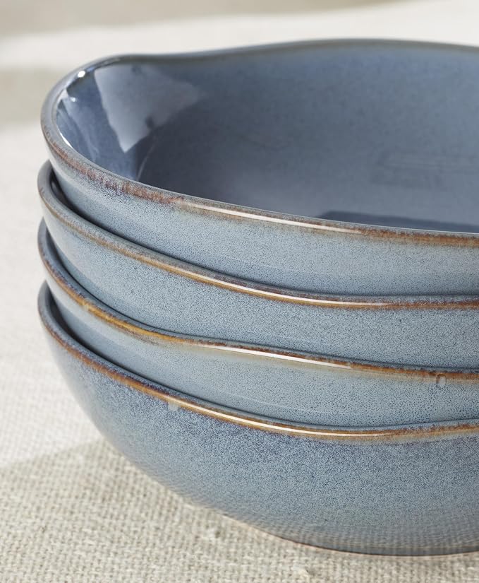 Oneida Organic Shades Blue Stoneware Pasta Bowl Set for 4, 34.5oz | dishwasher safe, microwave safe | kitchen and dining essential | 34.5oz, salad bowls, gift for women