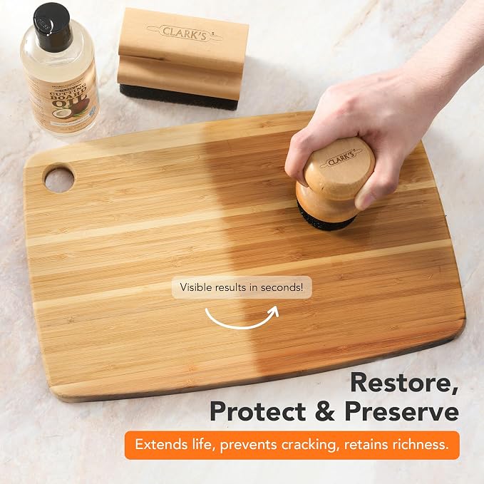 CLARK'S Cutting Board Oil made with Organic Coconut Oil, 12 Oz - Food Grade | Food Safe MCT Coconut Oil, Deep Wood Nourishment, Prevents Drying & Cracking, Butcher Blocks & Bowls