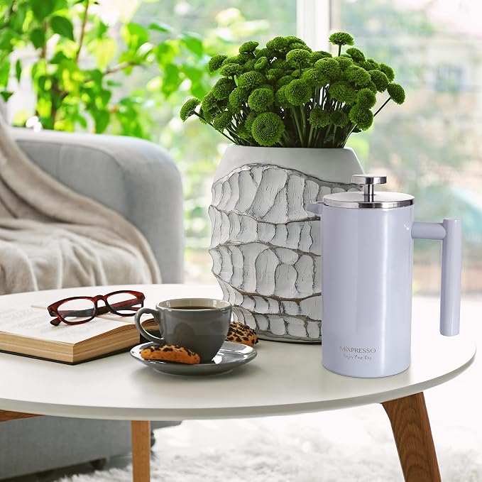 Mixpresso French Press Coffee Maker, 26 Oz Stainless Steel Coffee Press | Double wall insulated stainless steel French Press with durable filter for coffee or loose leaf tea, easy to press and clean