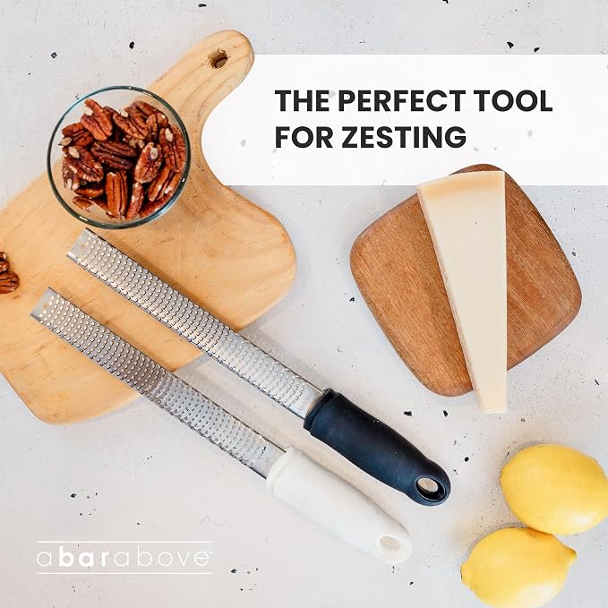 A Bar Above Lemon Zester and Cheese Grater, Professional, 12 Inch, White | Stainless Steel Hand Tool, For Citrus, Parmesan, Ginger, Chocolate, Dishwasher Safe Kitchen Use, Ergonomic Grip, Bar Favorite