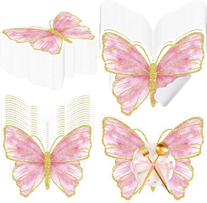 Harloon 100 Pcs Butterfly Paper Placemats Disposable Colorful Butterfly Table Mats for Spring Summer Wedding Baby Shower Birthday and Holiday Party Kitchen Dining Table, 13 x 10.8 Inches (Pink)