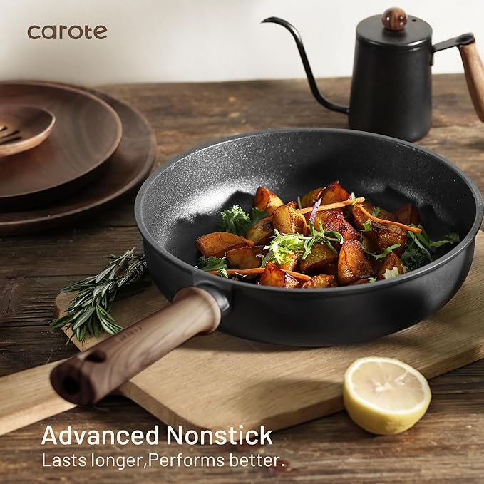 CAROTE 44pcs Pots and Pans, Nonstick Cookware Set with Bakeware | Induction Kitchen Cooking Set, Durable, Easy Food Release, Even Heating, with Knife Set