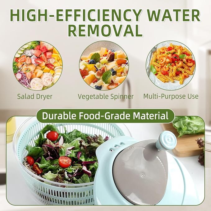 Fruit spinner Kitchen salad tool Salad Spinner Doubled Rain Holes, Lettuce Dryer For Washing, Drainage, And Dehydrating Greens, Fruits, And Vegetables Nordic Blue Salad Dehydrator,Blue