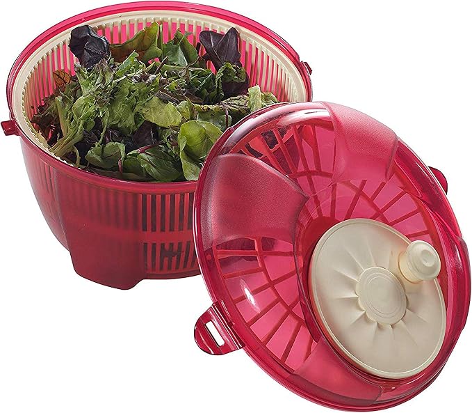Salad Spinner, Salad Tosser and Mixer, 5,5 Quart, Vegetable Spinner -EXTRA Salt&Pepper Shaker inc. (Red)