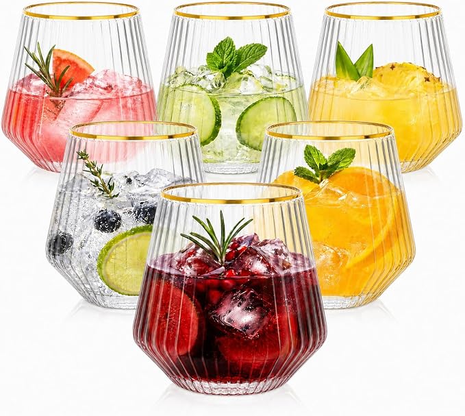 12oz Ribbed Stemless Wine Glasses, Set of 40 - BPA-Free Unbreakable Clear PET Tumblers, Textured Plastic Wine Cups for Parties, Weddings, Picnics & Outdoor Use