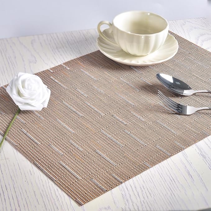 homEdge PVC Placemat, 4 PCS of Non-Slip Heat Resistant Place Mats, Washable Vinyl Placemats, Set of 4-Tan