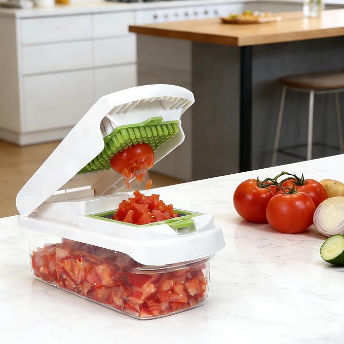7 Blades Adjustable Mandoline Slicer, Multifunctional Veggie & Fruit Cutter | Features 7 stainless steel blades for multi cutting modes. Built-in safety guard, compact for daily vegetable and fruit prep.