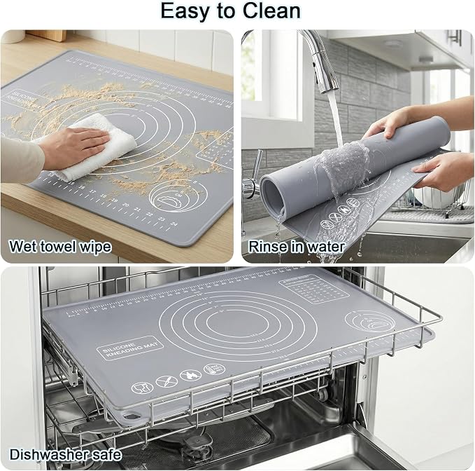 Silicone Pastry Mat 28" x 20" Extra Thick Silicone Baking Mat with Measurements and Edge Heightening Non-stick Food Grade Dough Rolling Mat Kneading Sheet for Pastry, Bread, Cookies (Light Gray)