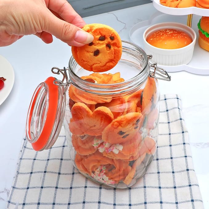 50 oz Glass Jars with Airtight Clamp Lids, 4 Pack | Square Pickling Jars, Heavy-Duty Glass Storage Containers for Food Storage, Kitchen, Pantry, Sugar, Flour, Cereal