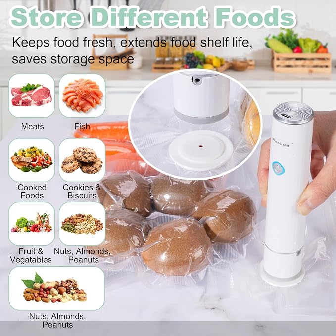 Handheld Vacuum Sealer for Food Storage – Portable & Rechargeable, Easy One-Hand Automatic Operation, 1 Vacuum Sealer + 10 Food Reusable Bags
