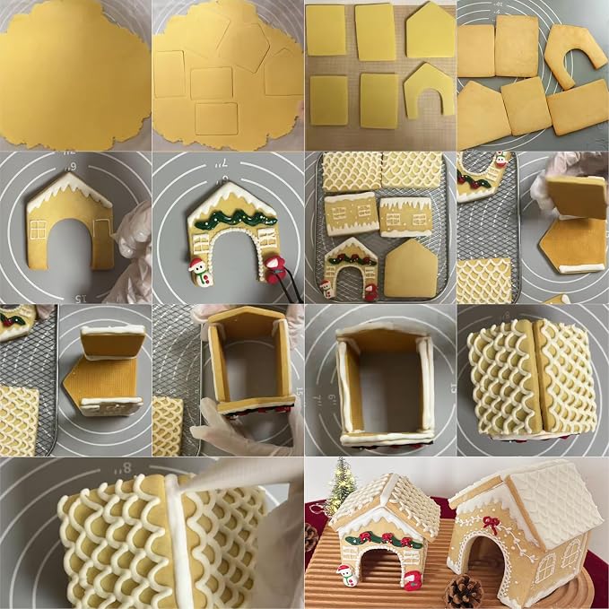 MrCookie Large Gingerbread House Cookie Cutters,8pc Sturdy Stainless Steel. | Food-grade thickened stainless steel,sturdy for Christmas baking. 2 Gingerbread house sizes,PET box &Recipe Instruction.
