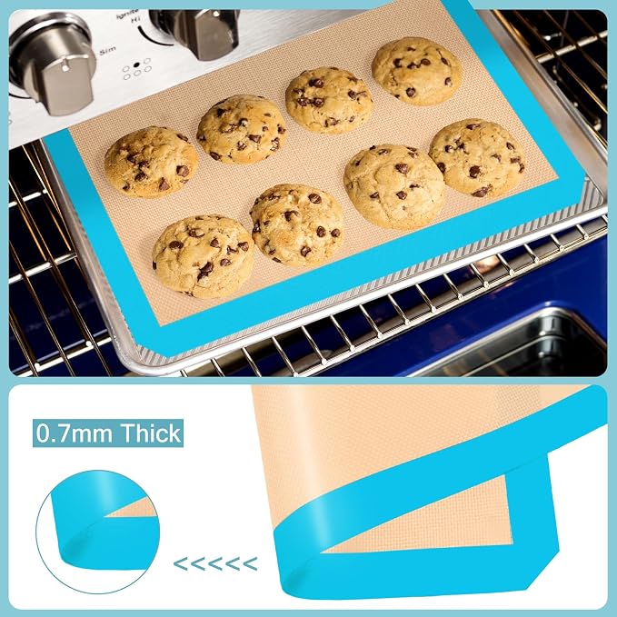Silicone Baking Mat Set of 3, Non-Stick Baking Sheets | 2 Half & 1 Quarter Sheets, Dishwasher Safe, Reusable Baking Supplies for Cookies, Bread, Pastries & Dough